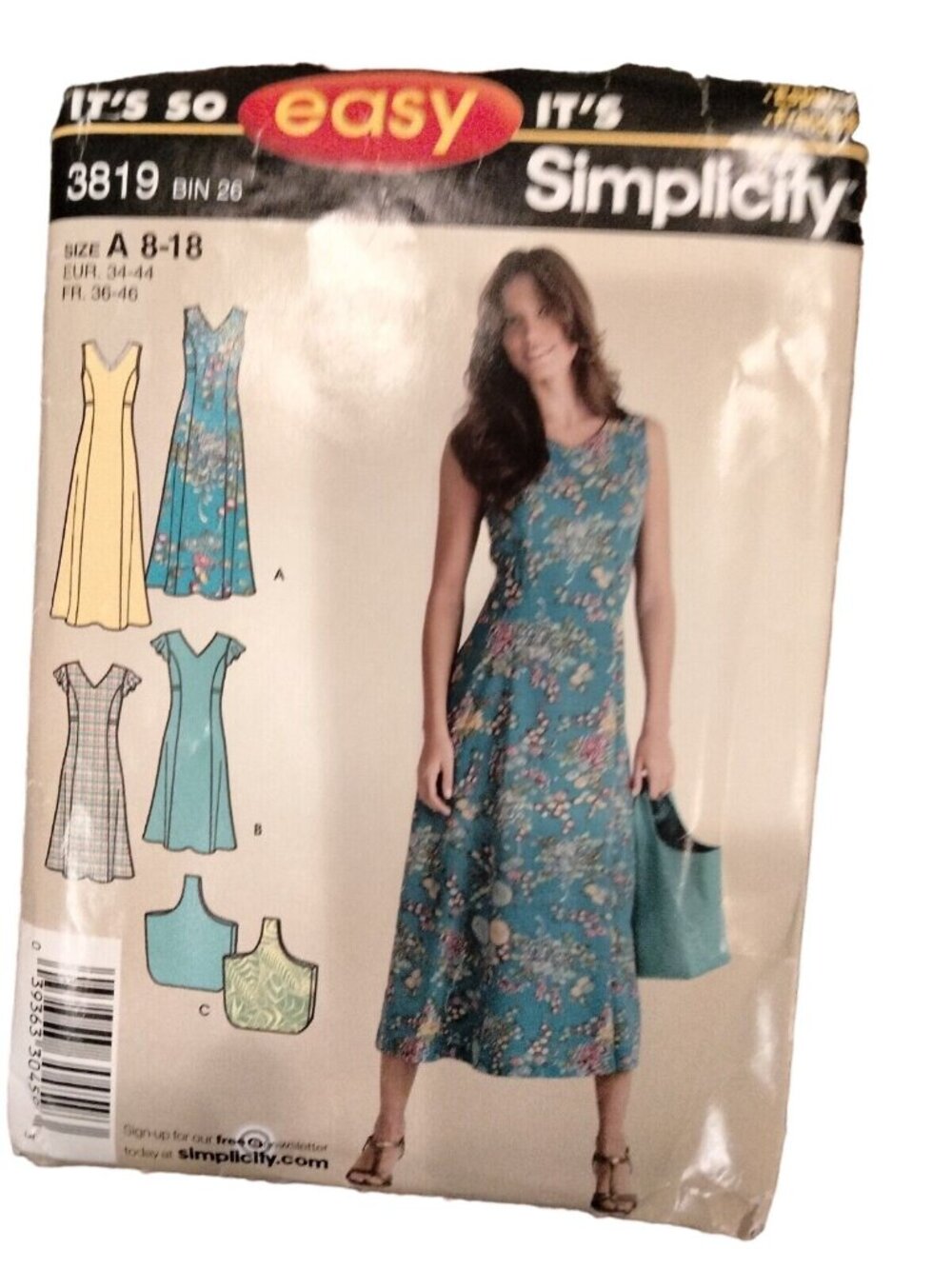 Simplicity 3819 Misses Dress Its So Easy Size A 8  to 18 purse uncut